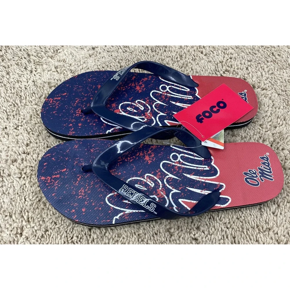 Ole Miss Rebels‎ FOCO Sandals Adult Medium Blue Red Thong Flip Flops NWT